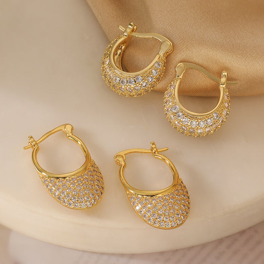 Pendientes Geométricos Minimalistas para Mujer Hechos de Latón con Baño de Oro de 18K e Incrustaciones de Circonita