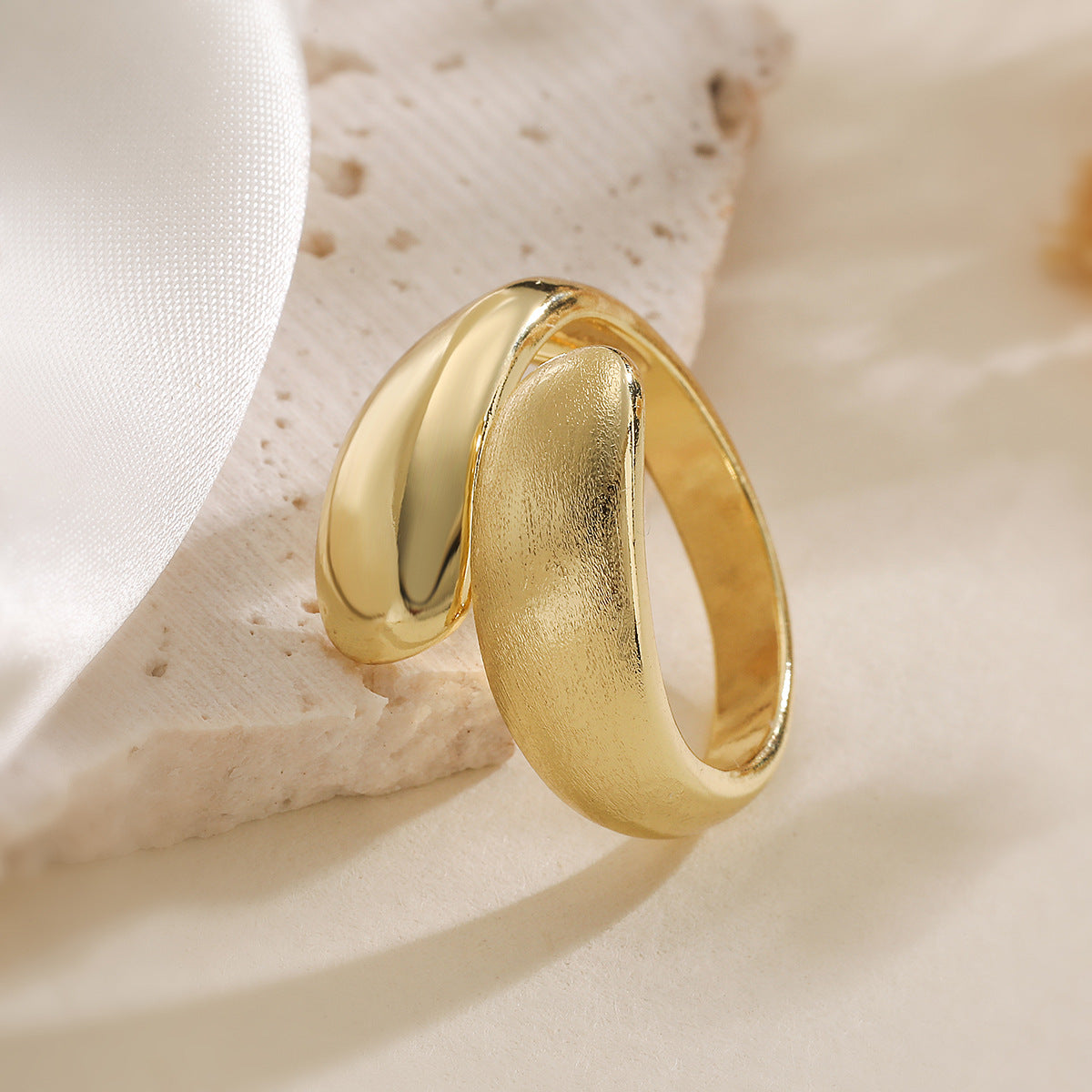 Minimalist Luxe Matte Geometric Open Ring for Women in Brass with 18K Gold Plating