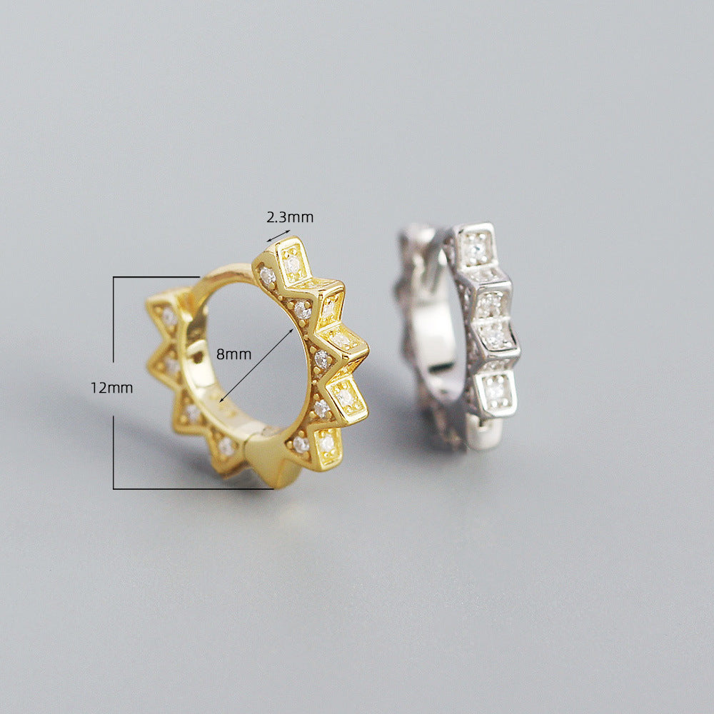 Orecchini a Cerchio Punk in Argento Sterling S925 a Forma di Ingranaggio Geometrico con Strass Intarsiati da Donna