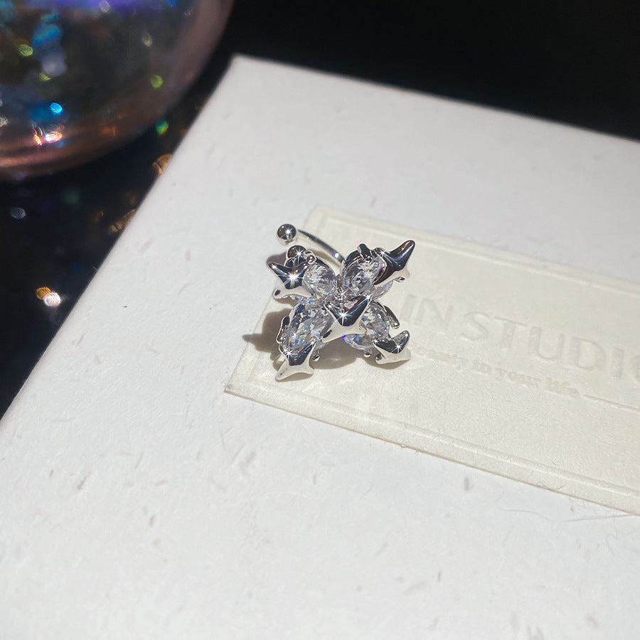 Orecchini a clip di lusso a forma di fiocco geometrico da donna con intarsio in zircone in rame