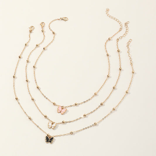 Butterfly-Shaped Alloy Necklace Set for Girls with Enamel Finish and Box Chain in Princess Style