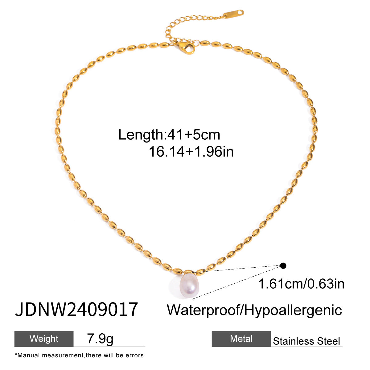 Elegante collar con dije de acero inoxidable en forma de lágrima con incrustaciones de nácar, acabado chapado, cadena de clavícula minimalista a la moda para mujer