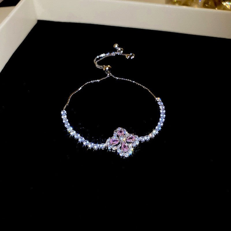 Sweet Elegant Geometric Round Cubic Zirconia Plated Brass Bracelet for Women