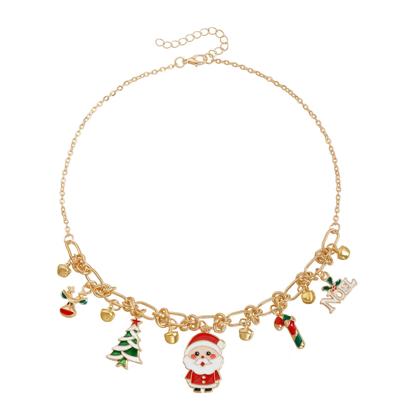 Geometric Alloy Plated Choker Necklace for Women Christmas Santa Claus Color Block Party Jewelry