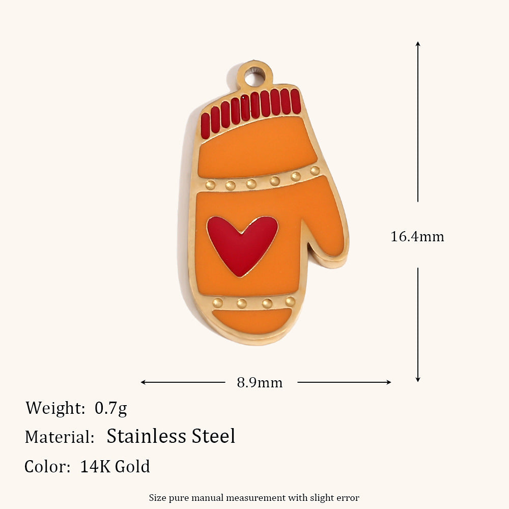 Colgante de acero inoxidable con forma de corazón y temática navideña, chapado en oro de 14 quilates, con diseño de reno, muñeco de nieve y calcetín para mujer