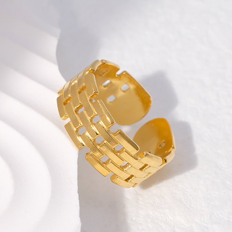 Vintage Geometric Plated Stainless Steel Open Ring for Unisex