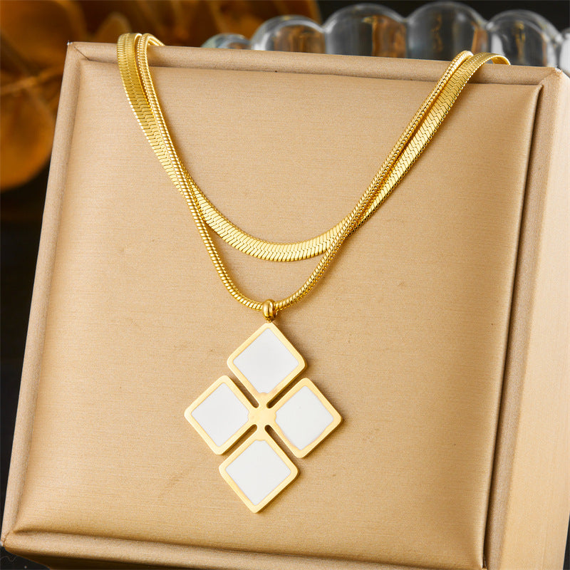 Set di collana, anello e orecchini a strati geometrici quadrati in acciaio inossidabile, lusso minimalista