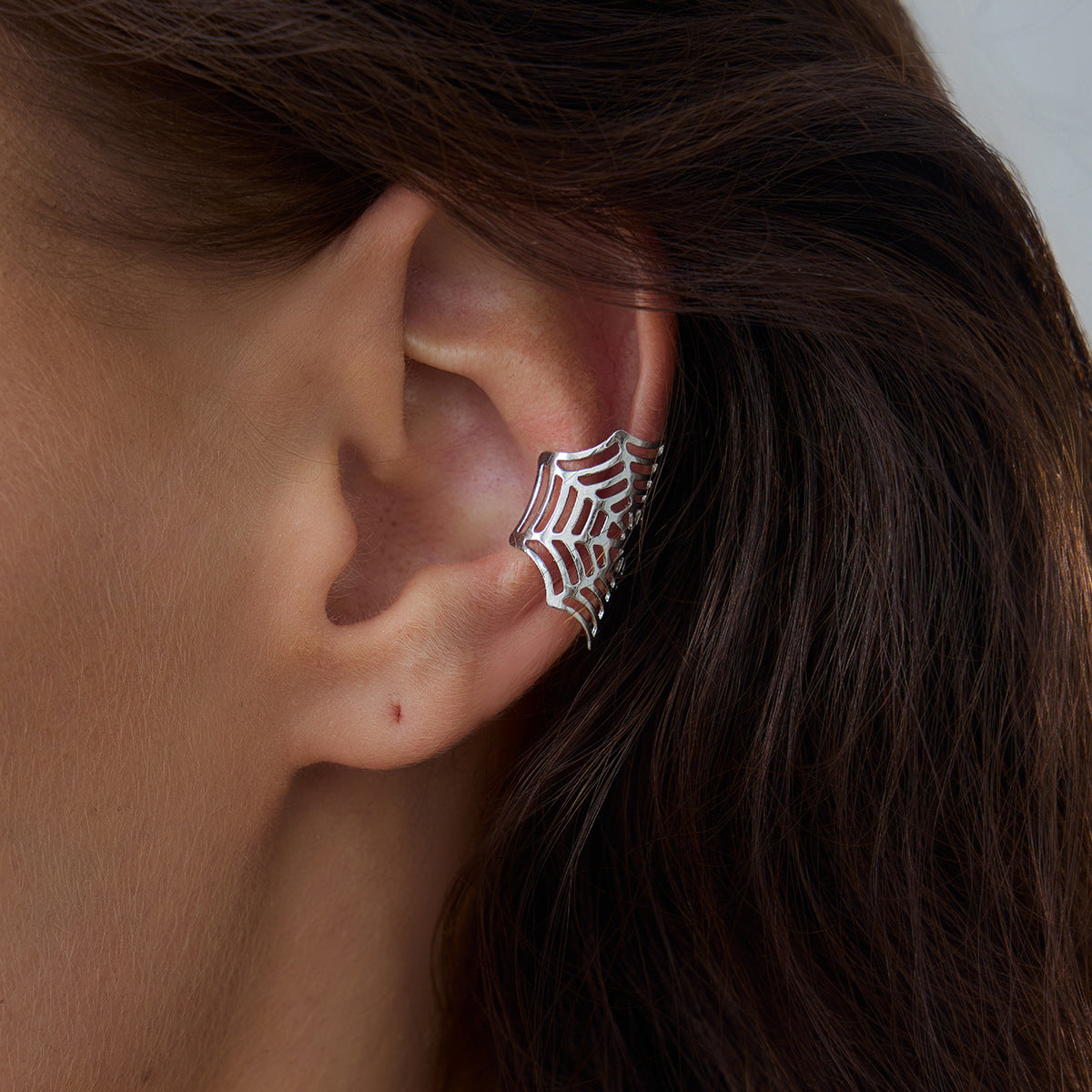 Gothic Sweet Punk Spiderweb Geometric Ear Cuffs for Women with Electroplated Metal Finish