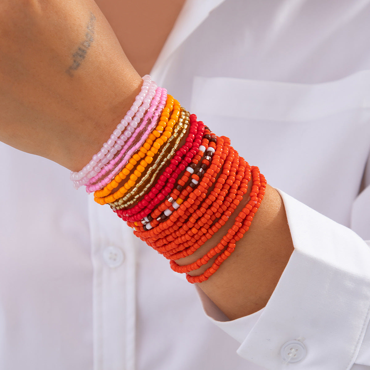 Bohemian Vintage Geometric Glass Beads Bracelet Set Plated Women's Fashion Jewelry
