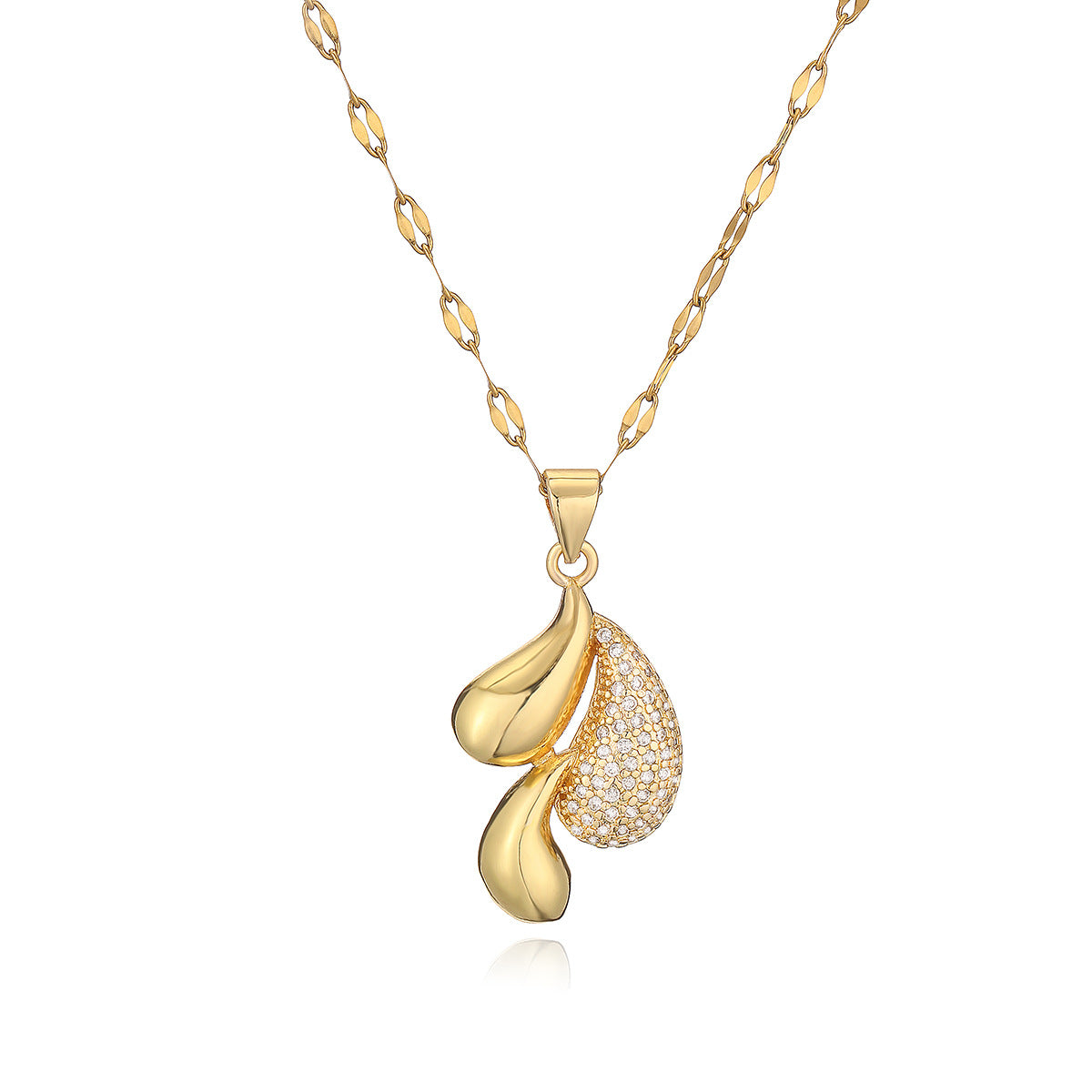 Minimalist Heart-Shaped Copper Pendant Necklace with 18K Gold Plating and Zircon, Teardrop Waterdrop Design for Women