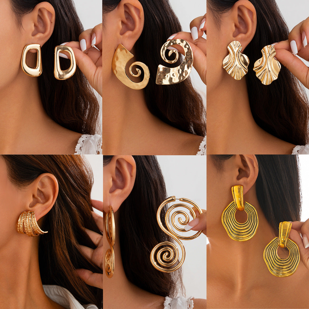 Exaggerated Geometric Alloy Plated Irregular Stud Earrings for Women