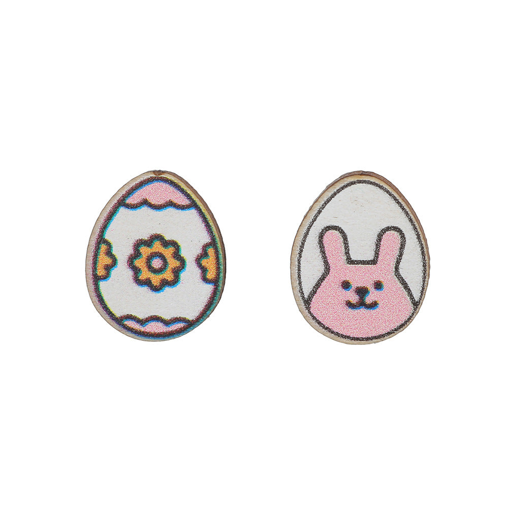 Cute Cartoon Animal Wood Stud Earrings Plated Rabbit Design for Kids