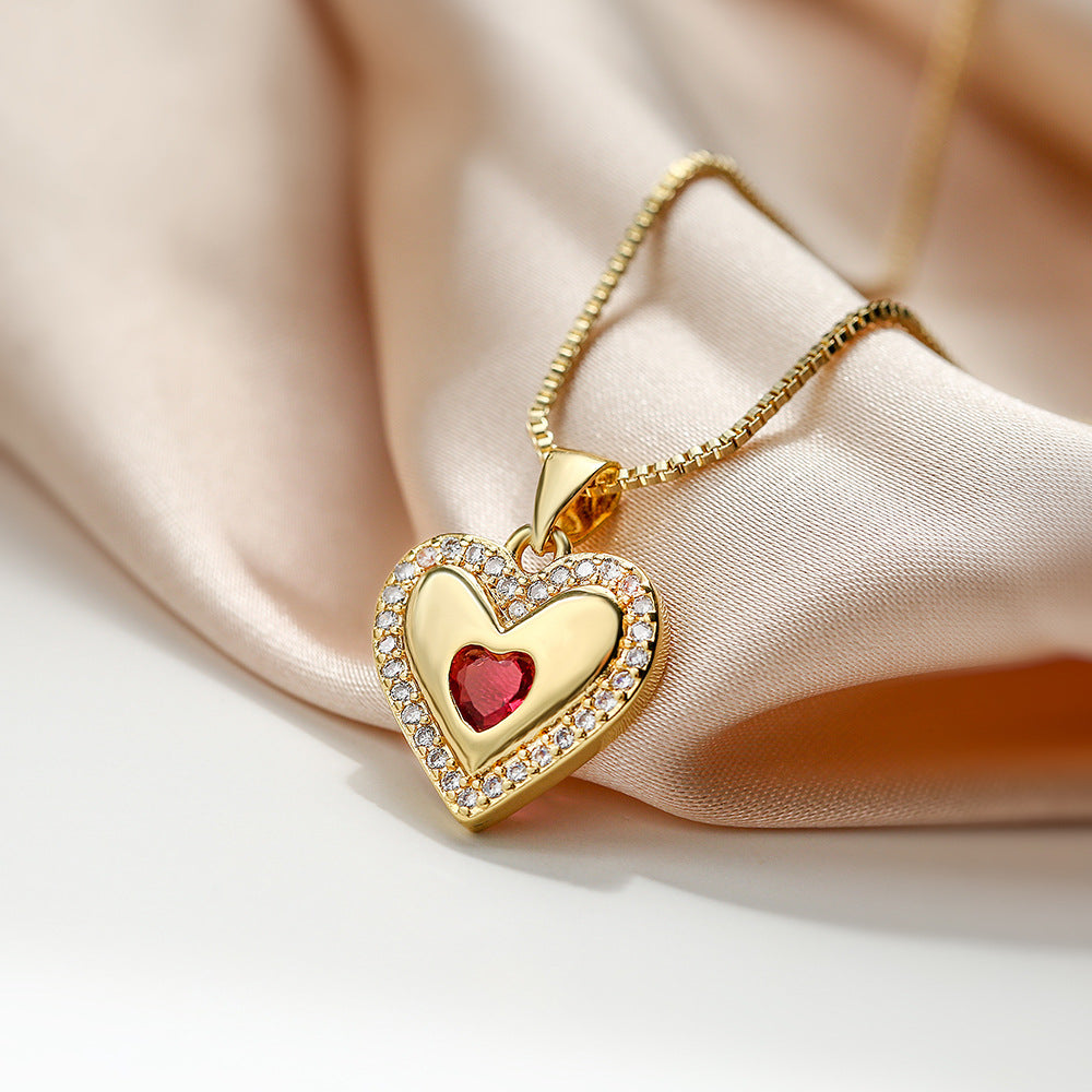 Collana con Ciondolo a Cuore Minimalista in Rame, Placcato Oro Vero e Zirconi, da Donna