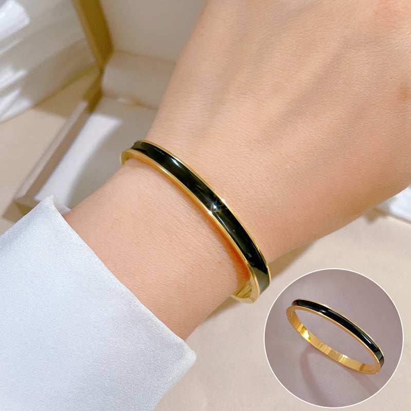 Minimalist Luxury Titanium Steel Bracelet with Enamel Finish for Women Vintage Inspired Stainless Steel Jewelry