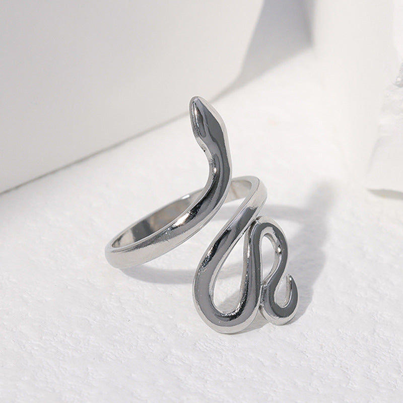 Adjustable Snake-Shaped Stainless Steel Ring for Men and Women with Plated Finish