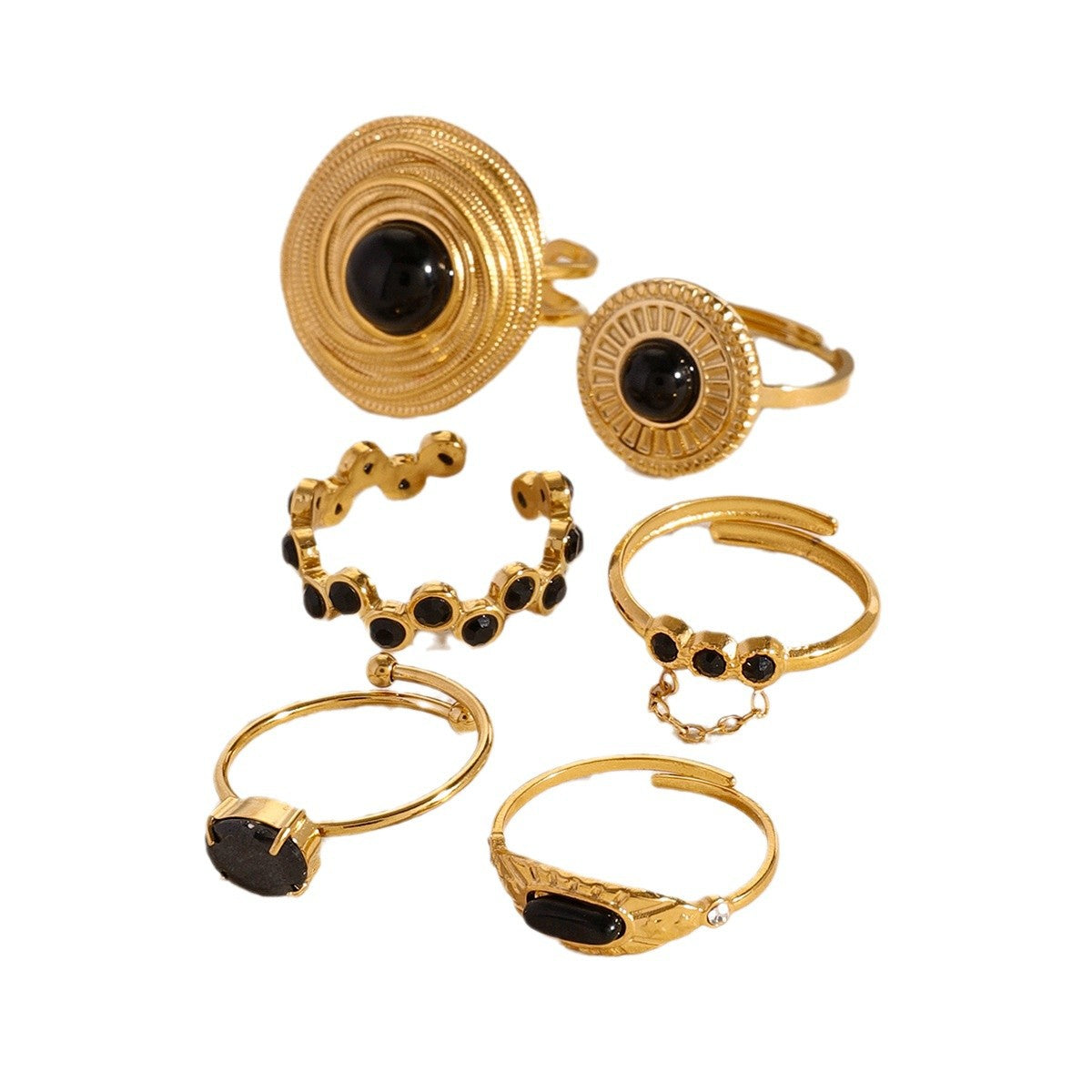 Anello in Agata Nera a Forma di Serpente alla Moda in Acciaio Inossidabile con Finitura Galvanica per Donna