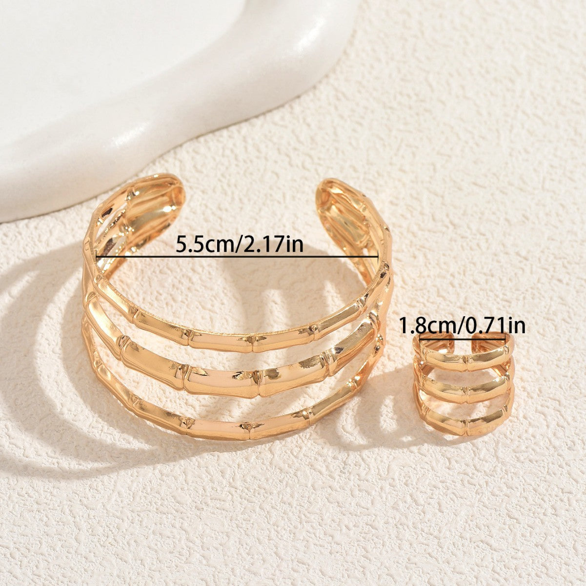 Conjunto de brazaletes abiertos elegantes estilo bambú minimalista con baño de rodio para mujer