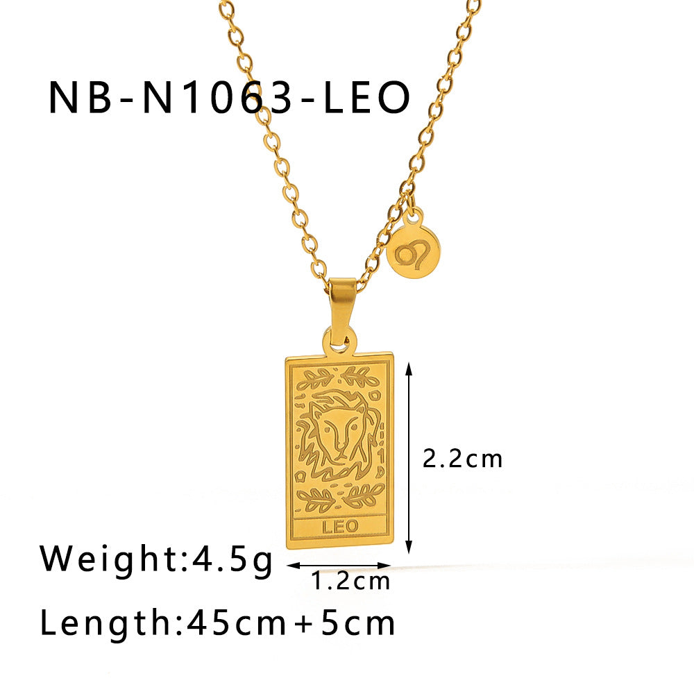 Collana con ciondolo costellazione zodiacale minimalista in acciaio inossidabile placcato oro 18 carati con catena a locket quadrato in acciaio al titanio per donne