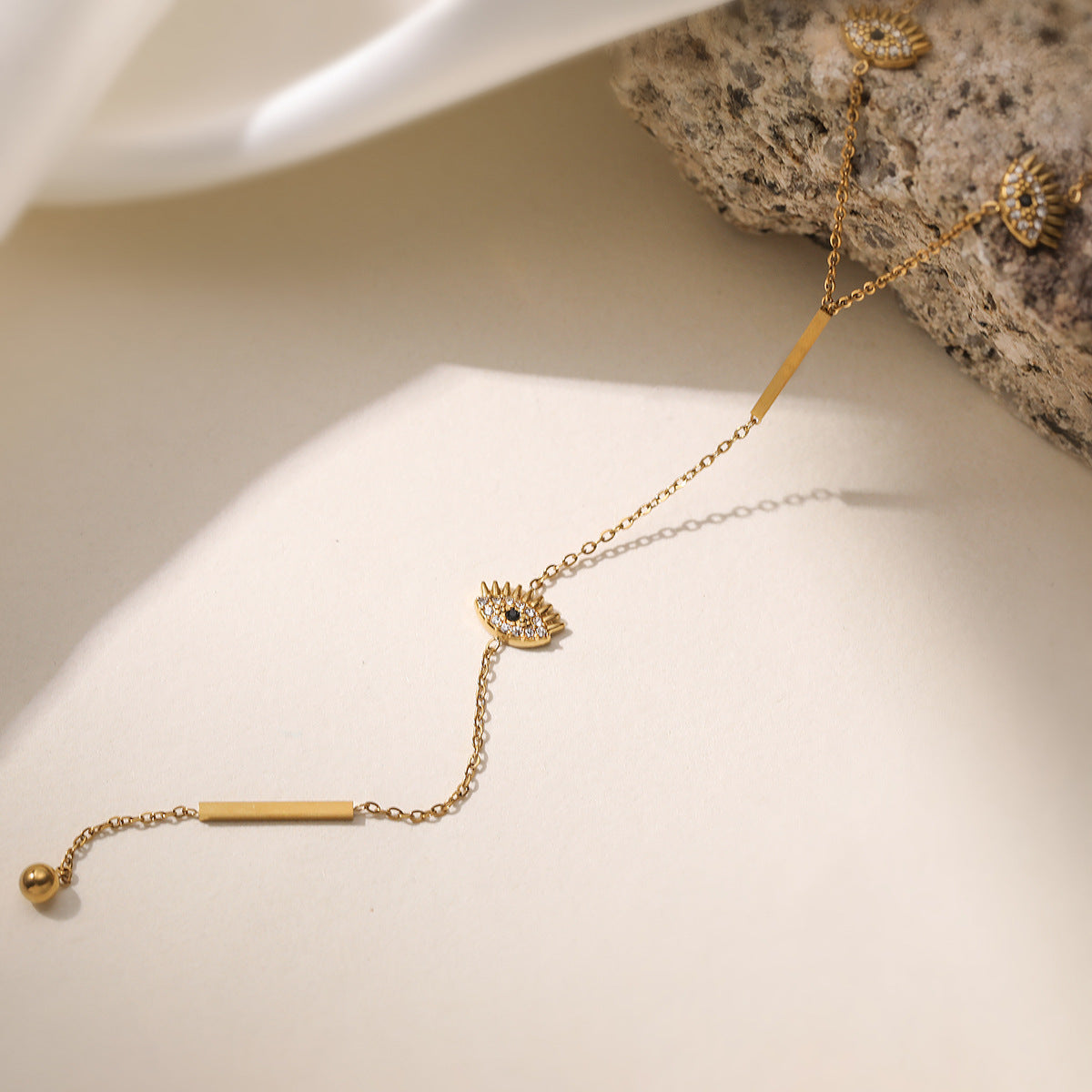 Minimalist Luxury 18K Gold Plated Geometric Cubic Zirconia Evil Eye Tassel Necklace for Women