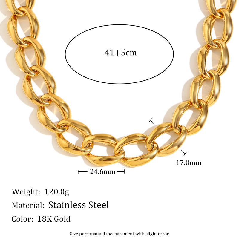 Minimalist Geometric Stainless Steel Plated 18K Gold Necklace and Bracelet Set for Women