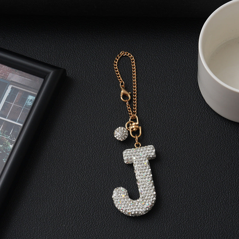 Luxury Rhinestone Letter Pendant Resin Charm for Car Cup Chain