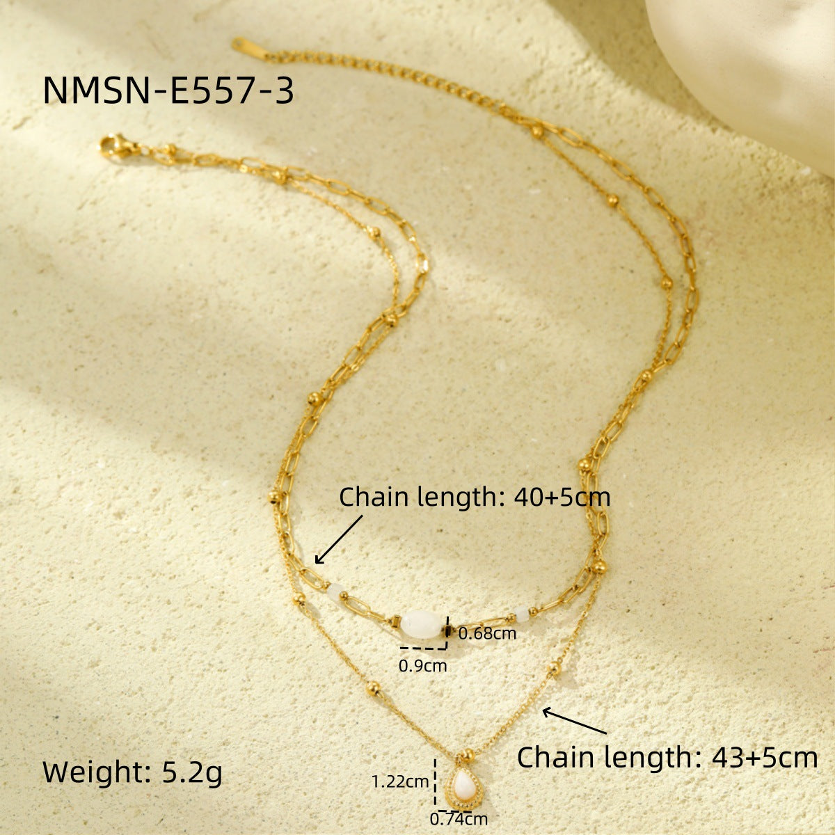 Collar de Acero Inoxidable Minimalista y Moderno con Baño de Oro, Colgante de Turquesa Natural y Diseño de Doble Cadena para Mujer