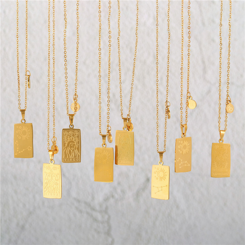 Vintage Geometric Square Titanium Steel Necklace with Alloy Pendant on Ball Chain