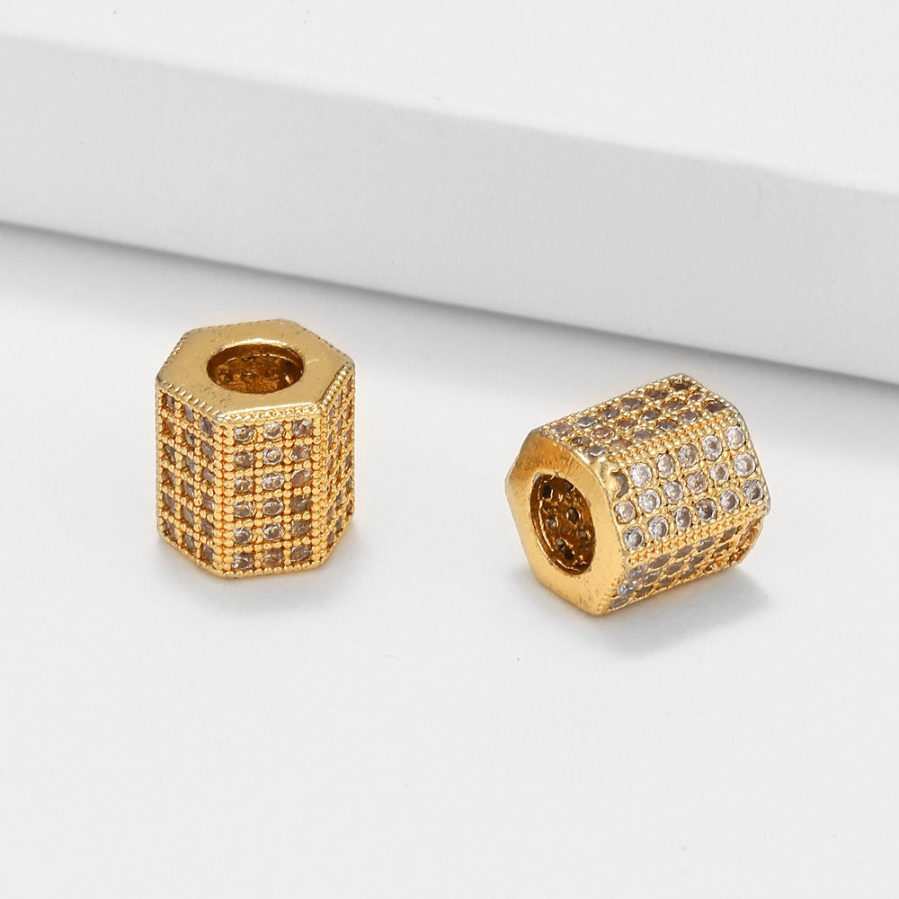 Minimalist Gold Plated Brass Geometric Micro-Pave Cubic Zirconia Spacer Bead