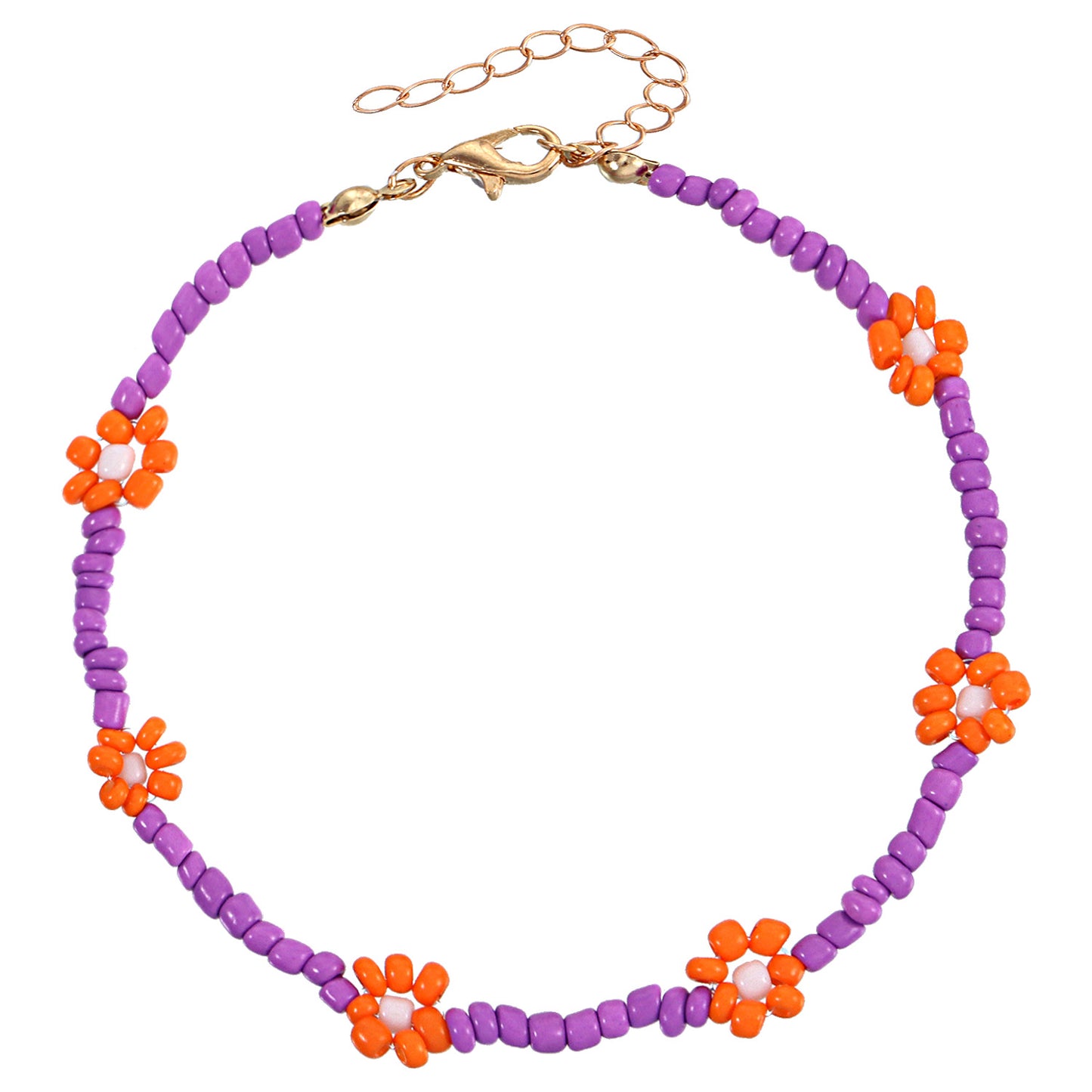 Floral Anklet for Women Handmade Beaded Colorful Flower Design Anklet Set for Beach Fashion