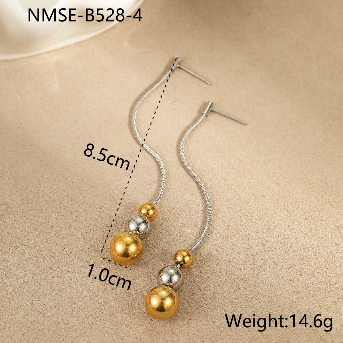 Orecchini geometrici in acciaio inossidabile alla moda con placcatura in oro 18 carati e design a sfera rotonda per donna