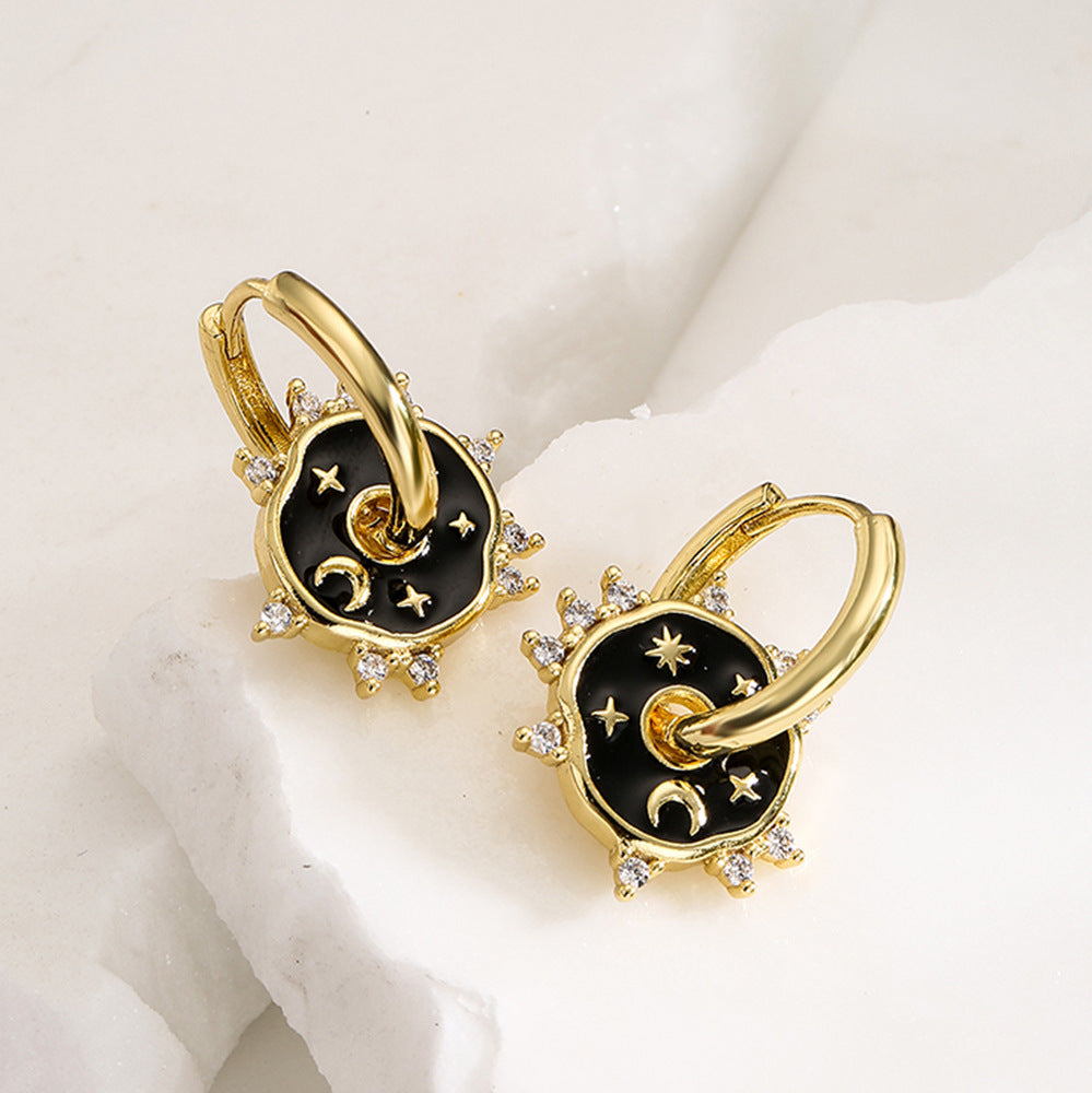 Orecchini a cerchio in rame stile geometrico con placcatura in oro 18K e finitura smaltata per donna
