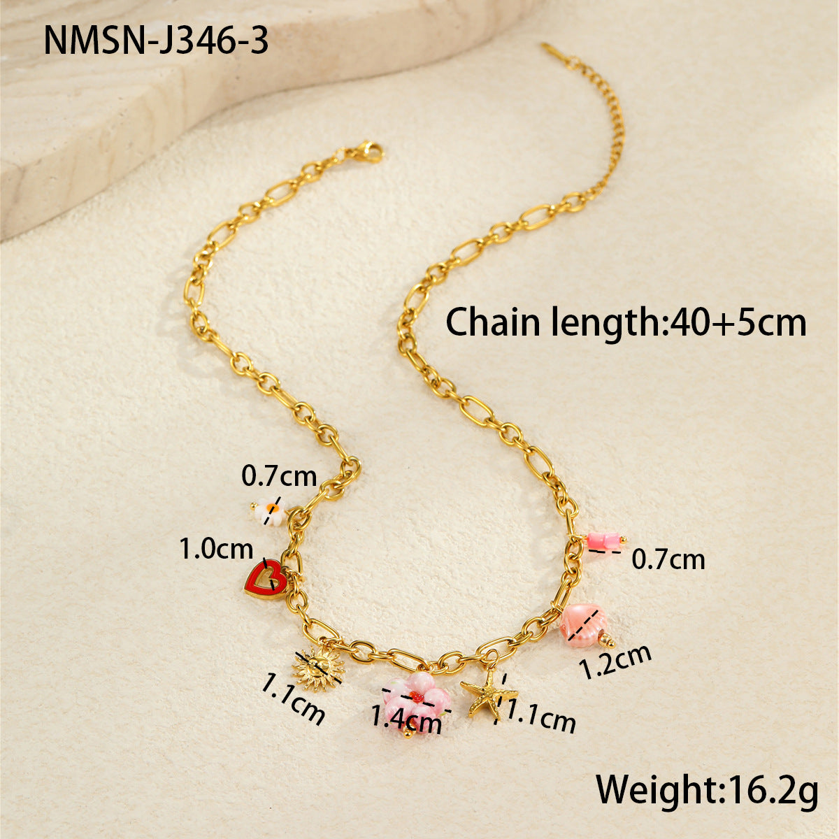 Elegante collar de acero de titanio con diseño floral y de conchas marinas inspirado en el océano, chapado en oro de 18K para mujer