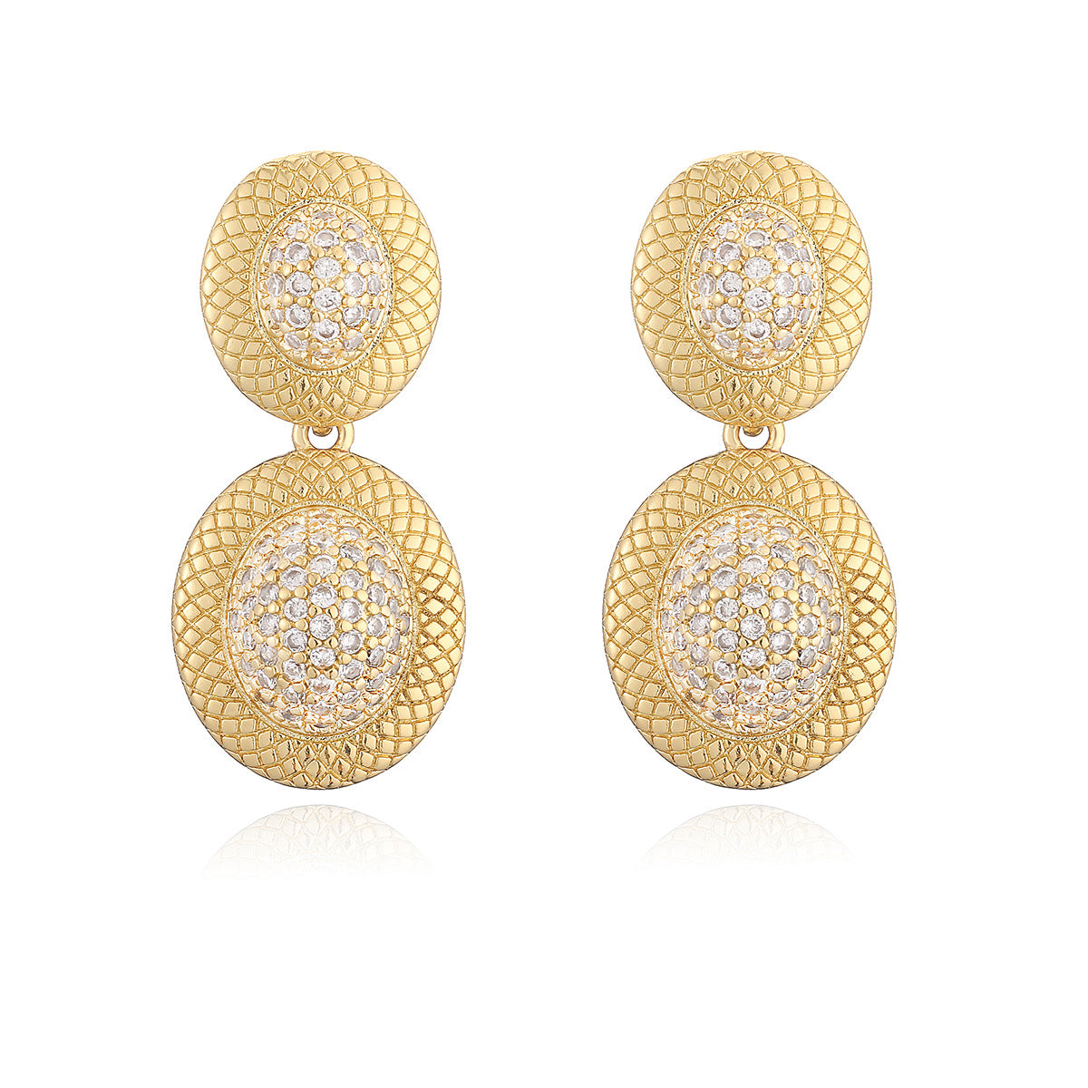 Vintage Geometric Earrings for Women Made of Brass with 18K Gold Plating and Micro-Paved Zirconia, Minimalist Luxury Design