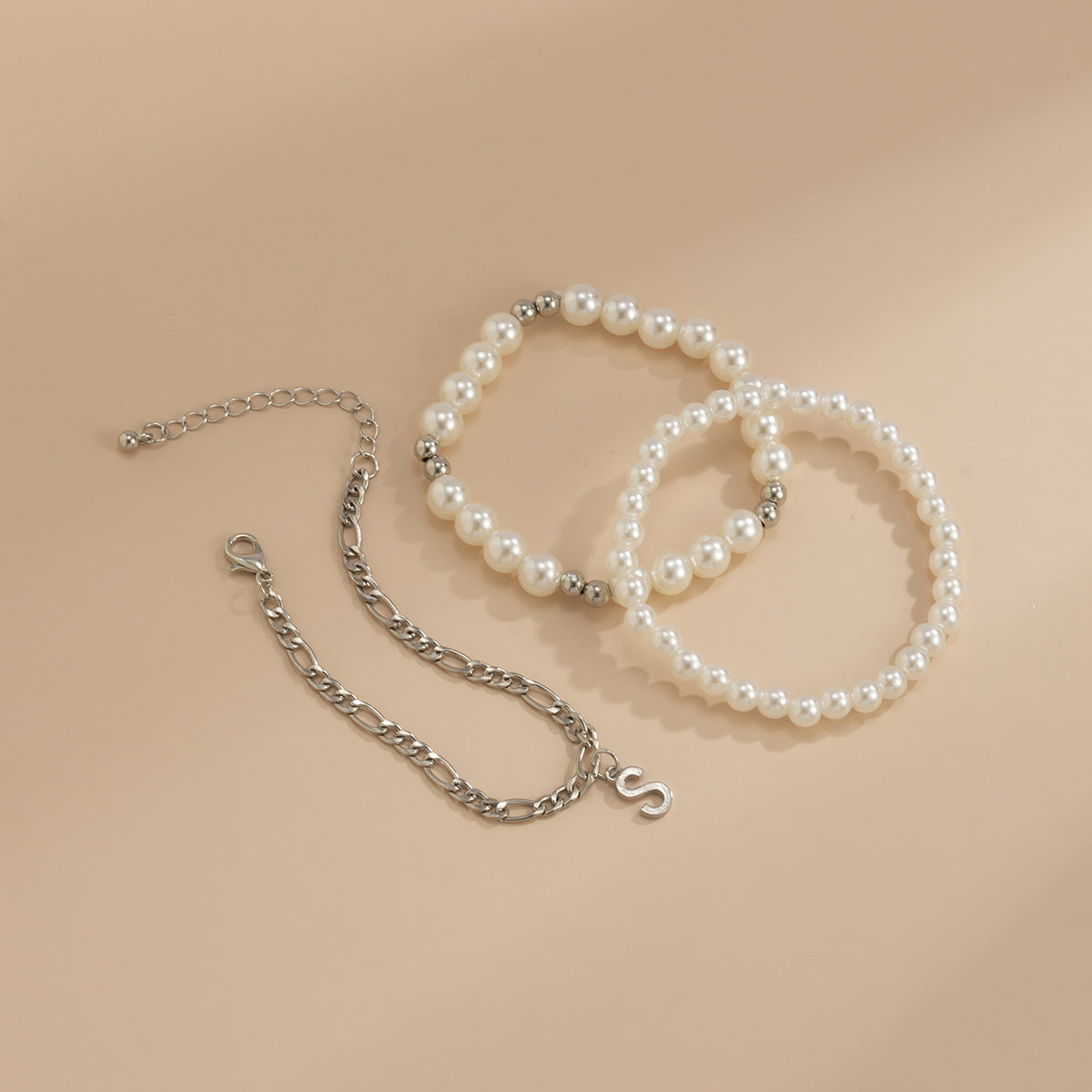 Bohemian Vintage Geometric Letter Faux Pearl Woven Bracelet for Women