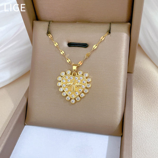 Collana con Ciondolo Cuore Geometrico da Donna Catena in Acciaio Inossidabile con Intarsio di Zirconi Collana Locket Lusso Minimalista