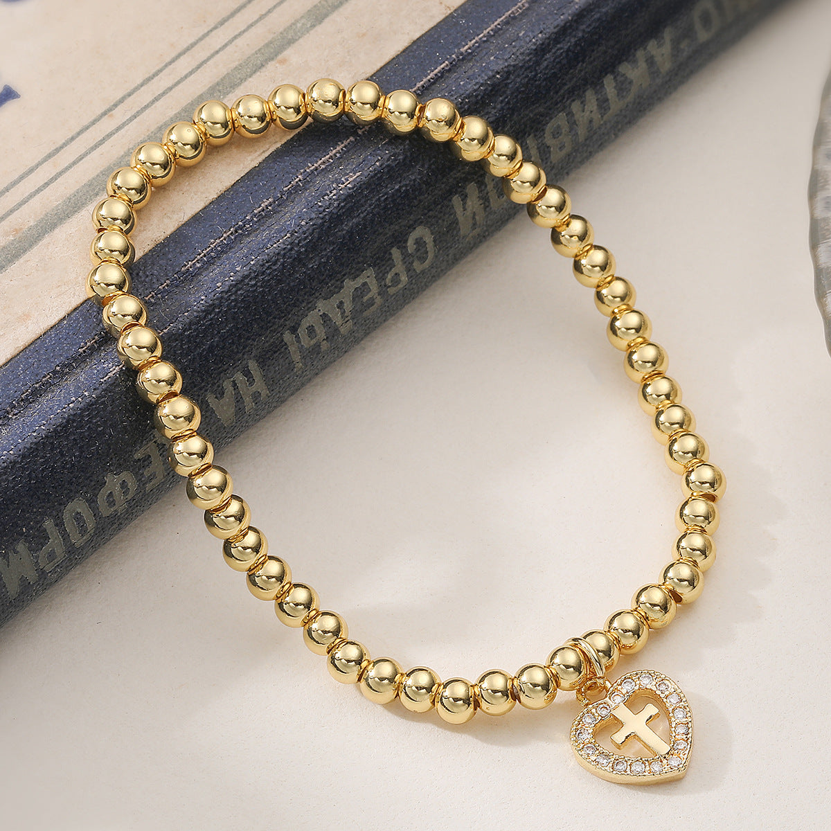 Minimalist 18K Gold Plated Brass Heart Cross Geometric Bracelet for Women