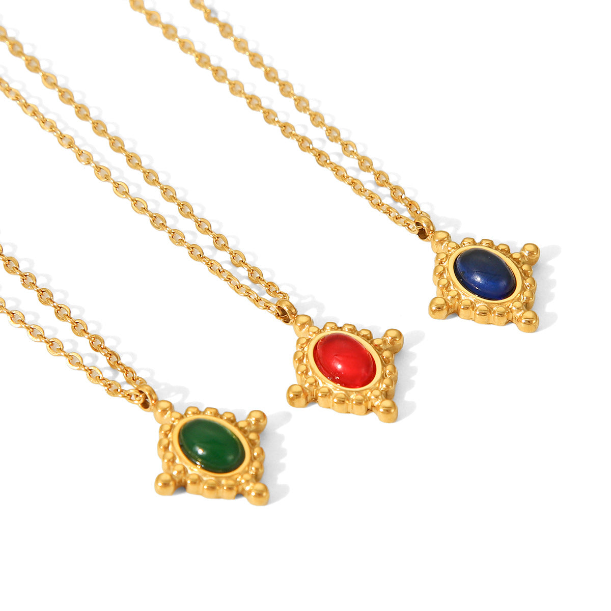 Minimalist Geometric Cross Pendant Necklace in Stainless Steel with Electroplated Finish and Semi-Precious Stone Inlay for Women