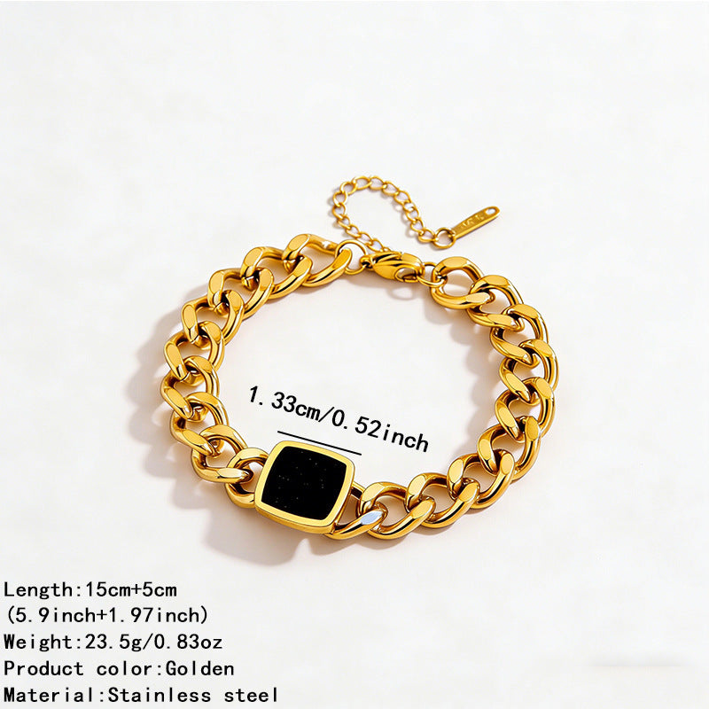 Hip-hop 18K Gold PVD Geometric Stainless Steel Cuban Link Chain Necklace and Bracelet Set