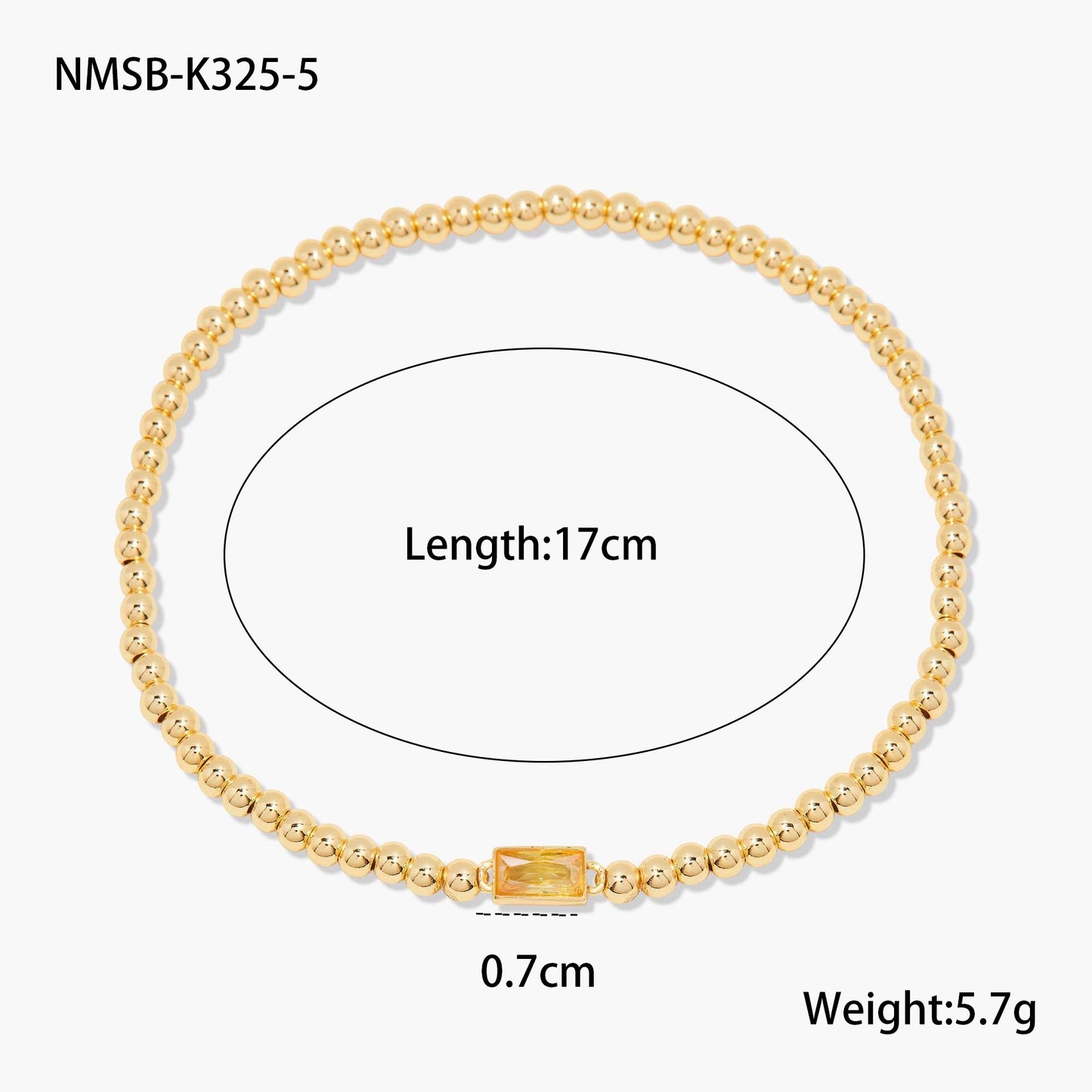 Fashionable OL Style Geometric Stainless Steel Beaded Bracelet with 18K Gold Plating and Colorful Zircon Birthstone Accents