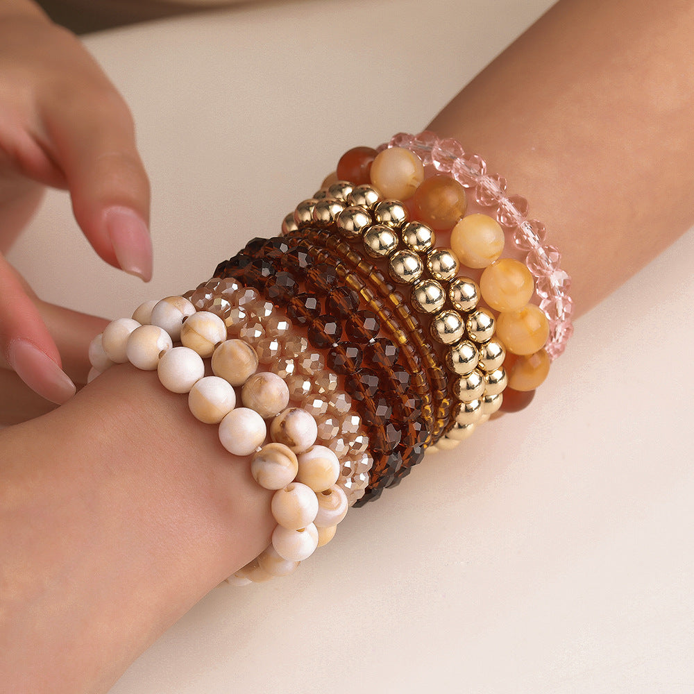Vintage Geometric Crystal Resin Beaded Bracelet Set