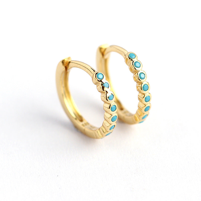 Minimalist 925 Sterling Silver Geometric Round Hoop Earrings with Cubic Zirconia Inlay for Women