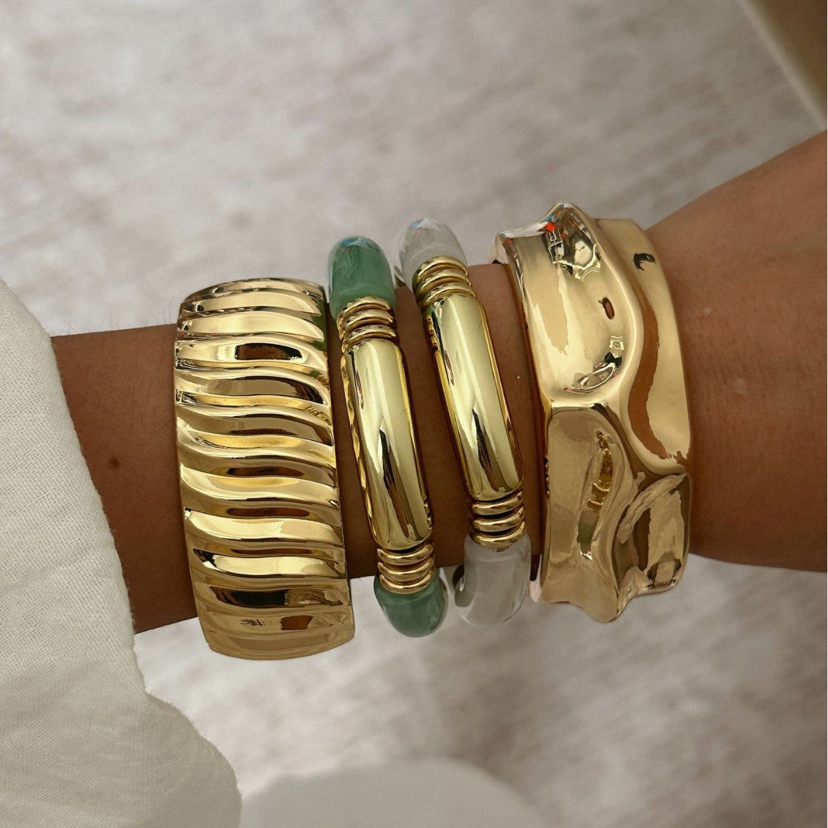 Luxury Geometric Plated Alloy Wide Cuff Bracelet for Women with Spring Clasp