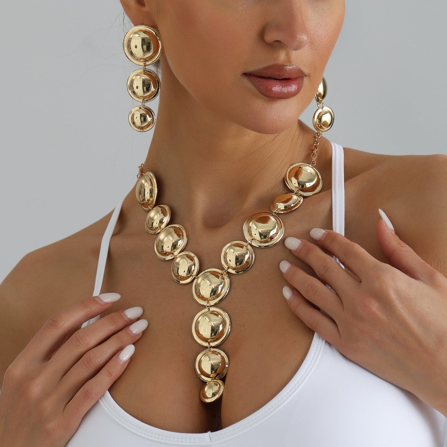 Vintage Exaggerated Geometric Round Alloy Plated Y-Necklace for Women