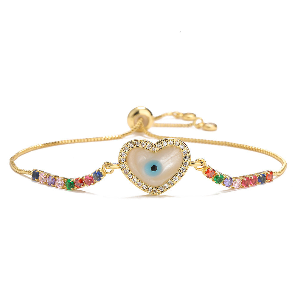 Geometric Eye-Shaped Copper Bracelet for Women with Micro-Pave Cubic Zirconia, Minimalist and Trendy Style