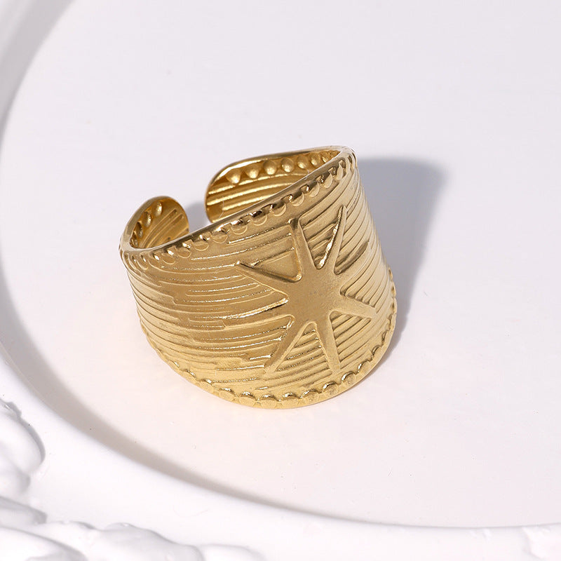 Minimalist Star-Shaped Stainless Steel Open Ring for Women with Gold Plating, Hypoallergenic Titanium Steel Jewelry