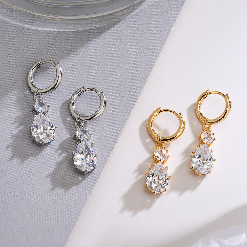 Minimalist Geometric Zirconia Earrings for Women in Copper with Irregular Shape Design