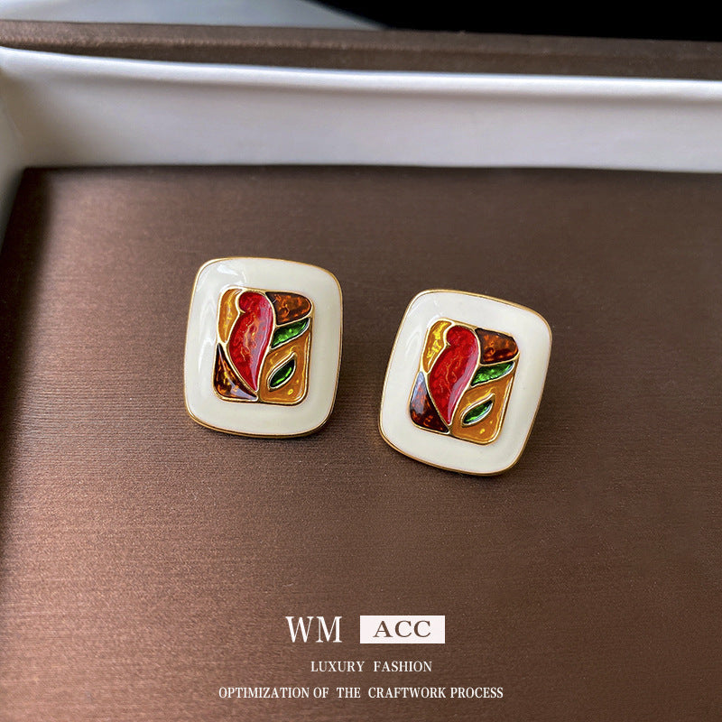 Vintage Geometric Earrings with Oxidized Copper and Steel Posts for Women