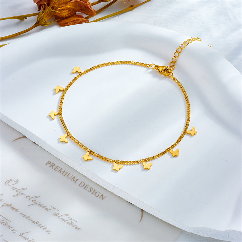 Cavigliera minimalista in acciaio inossidabile a forma di farfalla, con design ispirato agli insetti, per donna