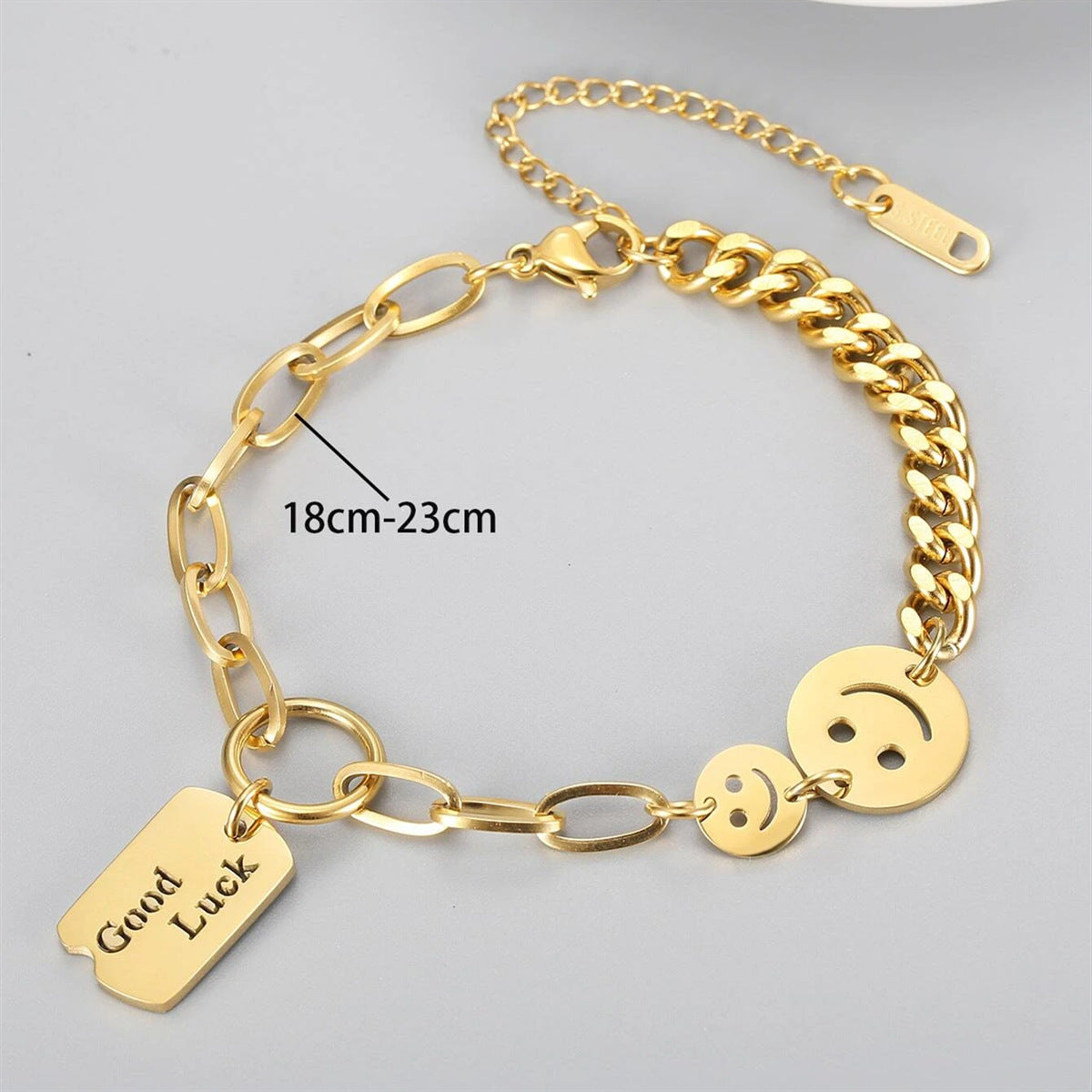 Personalized Minimalist Square Pendant Stainless Steel Bracelet for Women with Polished Finish and Smiley Design