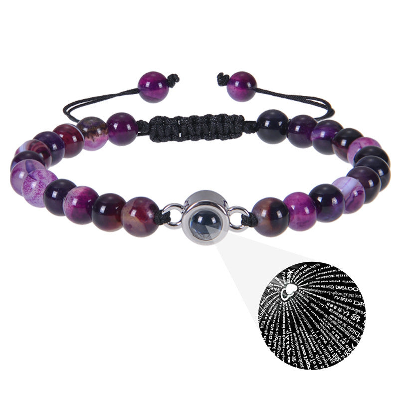 I Love You Projection Crystal Agate Bracelet Unisex Round Letter Charm